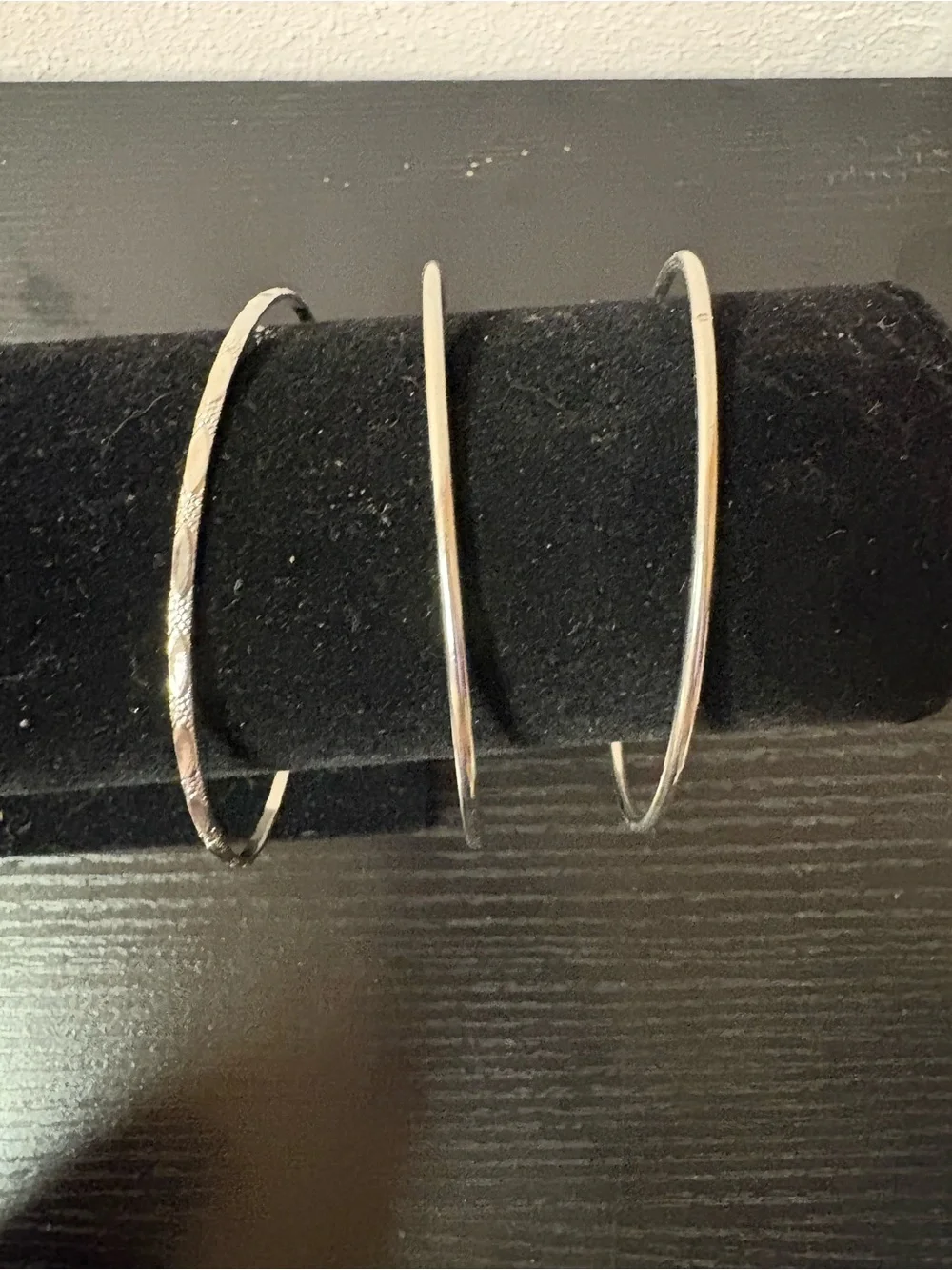 Set of 3 Silver Tone Bangle Bracelets Textured & Smooth Stackable Jewelry